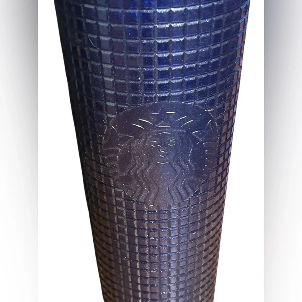 Starbucks Cobalt Blue Grid Design Cold Cup Tumbler/Cup 24oz With Straw - Picture 3 of 4